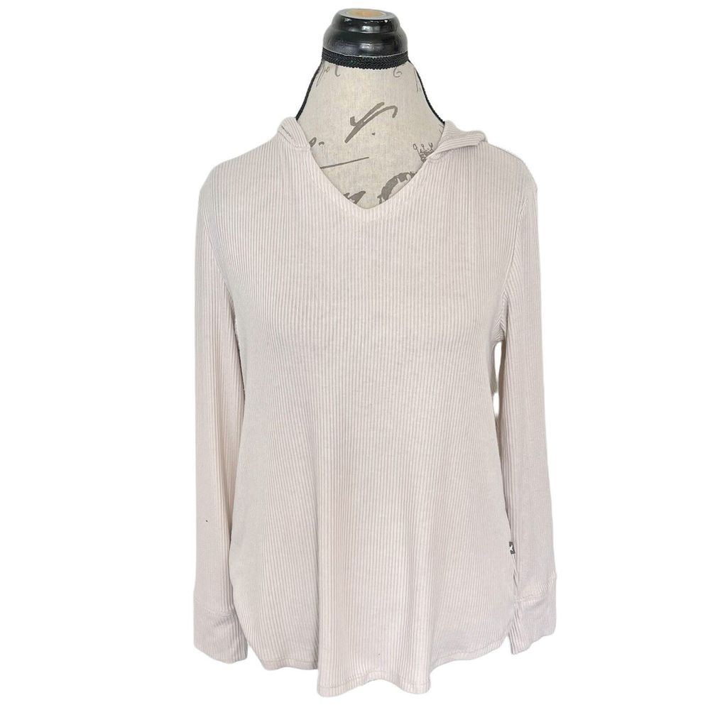 Eddie Bauer Womens Shirt Top Small  Ribbed Knit Hooded Sleepwear Loungewear
